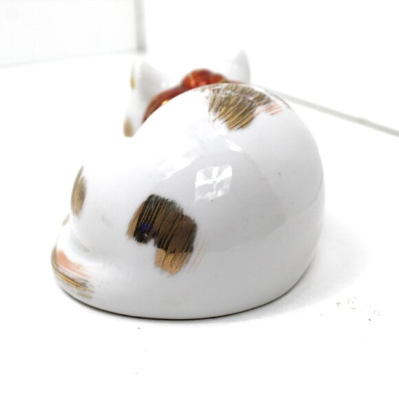 VTG Kutani Japan Porcelain Sleeping Cat Figurine White Gold 5 1/2" Hand Painted - Picture 4 of 6